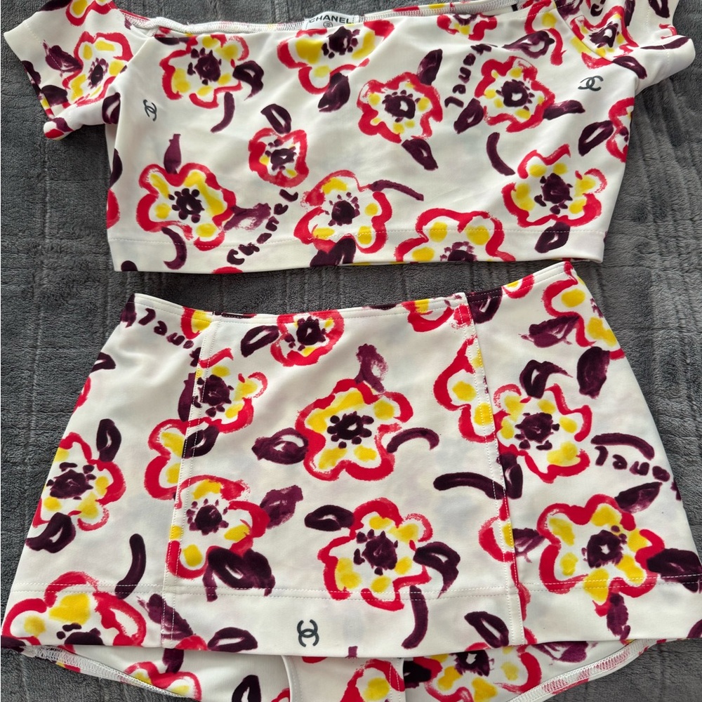 Chanel Vintage 1996 Floral Crop Top Bikini Set